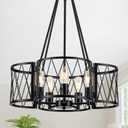 20.8'' Farmhouse Chandelier, 5-Light Rustic Black Chandeliers for Dining Room, Industrial Metal Hanging Light Fixture, Vintage Drum Pendant Lights for Living Room, Bedroom, Kitchen, Entryway