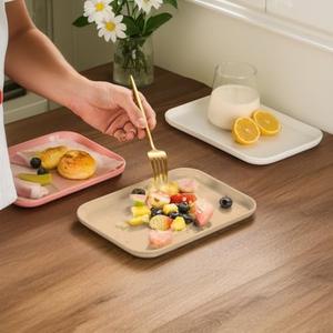 Small Nordic-Style Rectangular Plastic Tray Durable & Easy-to-Clean for Snacks and Beverages,Perfect for Movie Nights at Home,Outdoor Picnics,or Office Break Snacks, Beige