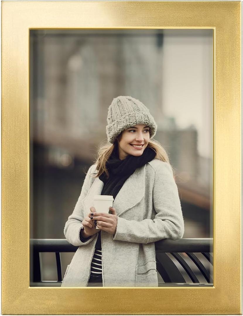 Renditions 5x7 inch Solid Wood Picture Frame, High Definition Glass and High-end Modern Style Ready for Wall and Tabletop Photo Display, Gold Frame