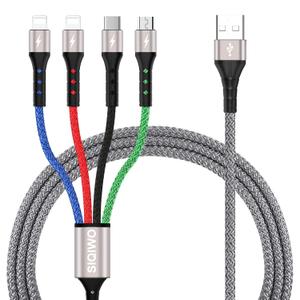 3 x SIQIWO Multi Charging Cable [2-Pack 3A 4Ft], Nylon Braided 4 in 1 Fast Charger Cord with 2iP Type C Micro USB Connectors, for iOS Phone, Samsung Galaxy S25 S23, Pixel, Nexus, LG, PS5, Sony, Kindle