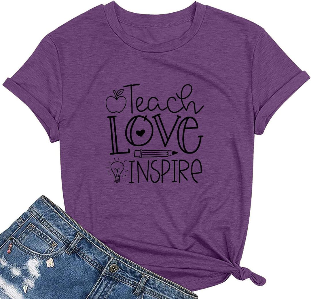 Teacher Woman T-Shirt Teach be Kind Teacher Summer Autumn Flowers Casual Short Sleeve T-Shirt (Purple, S)