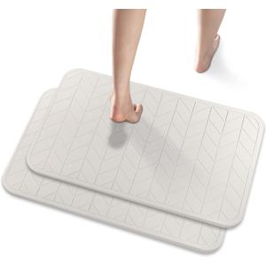 2 Pack Diatomaceous Earth Shower Mat, Stone Bath Mat, Nonslip Super Absorbent Fast-Drying Hard Bath Mat for Bathroom Shower Floor, 24 x 16 inch, Grey and White Arrow Design (Pallid)