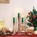 yunsheng 6Pcs Christmas Tree Candles with Remote Timer, Green Real Wax Flameless Taper Candles Flickering, 5 Inches Battery Operated LED Window Candle for Home Holiday Decor