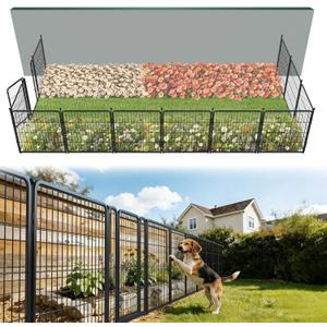 FXW Garden Fence Outdoor for the Yard 32in(H) x 27.3ft(L) Heavy Duty Metal Animal Barrier for Dog, No Dig Decorative Dog Fence, 12 Panels, Black