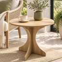 24In Walnut Round Side Table, Modern Minimalist Accent End Table with Curved Tripod Base, Compact Large Round Sofa Side Table, Easy Assembly Coffee Table for Living Room Bedroom Balcony