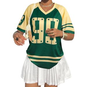 Jersey Shirts for Women Oversized Number Graphic Jersey Shirt Y2k Streetwear V Neck Short Sleeve Tee Tops, Small