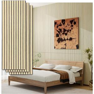 Peel and Stick Acoustic Wall Panels 8-Pack 43.3" * 11.8" 3D Wood Slat Sound Absorbing Panels for Home Theater, Office & Bedroom Easy DIY Installation, Oak Finish