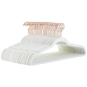 Amazon Basics Slim Velvet Non-Slip Space Saving Suit Clothes Hangers, Closet Organizer, Sturdy Construction, Ivory/Rose Gold, 20-Pack