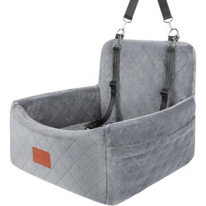 Dog Car Seat for Small Dogs Under 30lbs,Comfy & Safe Travel Bed with Washable Cover,2 Clip-On Safety Leashes and Pockets,Anti-Slip Base,Easy to Install(Grey)