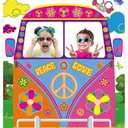 Hippie Bus Photo Prop 60s Party Decorations, 63 x 39.4 Hippie Bus Banner Groovy Frame Backdrop Hippie Selfie Frame Backdrop Background Banner for Birthday 60s 70s Party Favors Supplies
