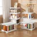 Kmiectse Clear Storage Bin with Lid 3 Pack Stackable & Sturdy Plastic Multifunctional Folding Storage Bins for Bedroom, Living Room, Study,Room, 23 QT Folding Box with Magnetic Door