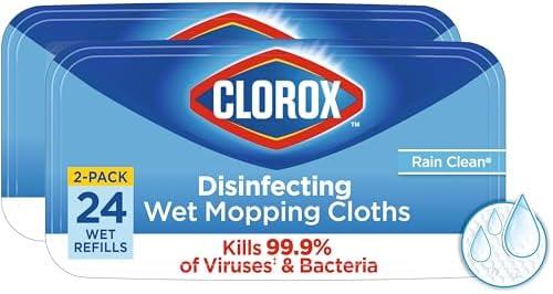 Clorox Disinfecting Wet Mop Pad, Disposable Mop Heads, Multi-Surface Floor Wipes, Rain Clean, , 24 Wet Refills Per Pack (Package May Vary)
