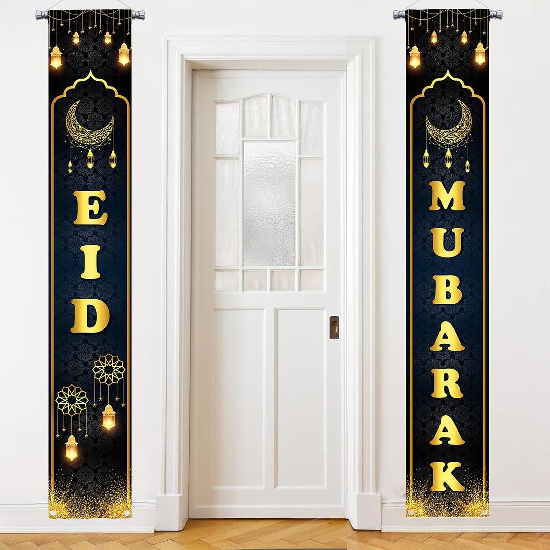 Large Eid Mubarak Banner for Door 72x12 Inch | Door Banner, Hanging Eid Decorations for Home, Indoor and Outdoor, Porch Sign, Door Sign
