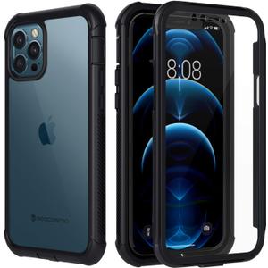 Saecosmo Case for iPhone 12 Pro Max, Full Body Protection Cover with Screen Protector, Ultra Thin Bumper Protective Phone Case for 12 Pro Max 6.7", Black