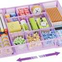 Marbrasse Expandable Desk Drawer Organizer, Mesh Drawer Organizer Tray with 10 Adjustable Compartments, Desk Organizers and Accessories for Office Supplies, Makeup & Vanity (Expandable-Purple)
