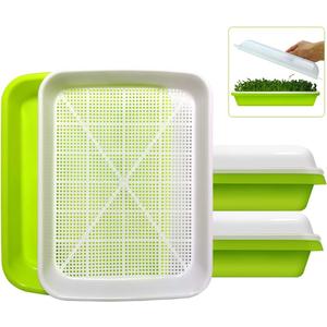SUNPRO 2-Pack Seed Sprouter Tray with Humidity Lid, BPA Free Food Grade Soil-Free Sprouting Kit, Large Capacity Wheatgrass Grower & Microgreens Germination Station for Beans, Peas, Cat Grass (Green)