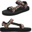 Qzize Sandals for Women Comfortable Water Shoes with Thin Sole, Lightweight Walking Hiking Beach Sandals for Women Black & Colorful, Size 6.5