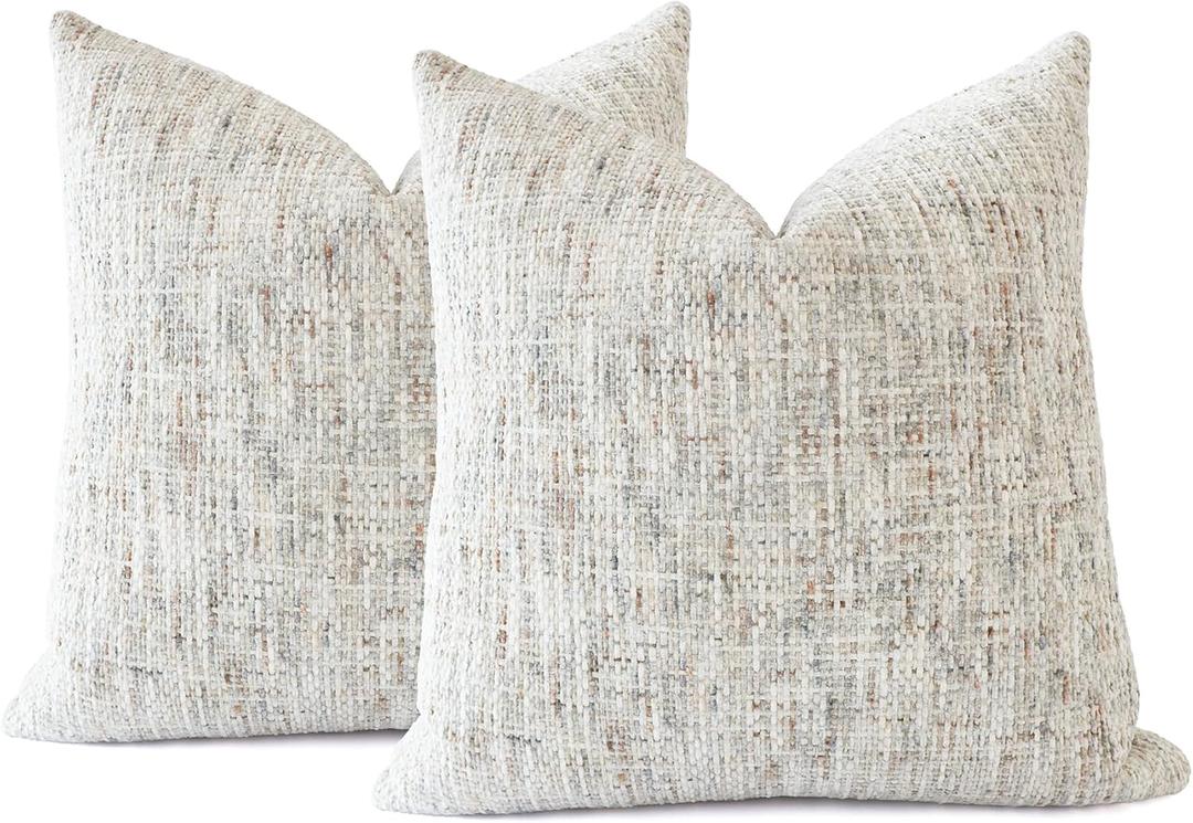 Textured Neutral Throw Pillow Covers 22x22 Inch Set of 2 Soft Woven Chenille Accent Boho Farmhouse Square Decorative Cushion Cases for Modern Home Decor Bed Couch Sofa Living Room
