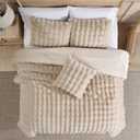 Riverbrook Home Wavy Faux Fur Comforter Bedding Set, Full Queen Size, Textured Decorative Décor, Taupe, 4 Pieces