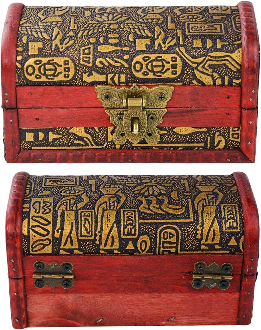 Flylin Vintage Treasure Chest Box, Wood Leather Jewelry Storage Box Case Holder with Combination Lock for Gifts, Vintage Style Trunks for Jewelry Keepsakes Collection Home Decor Ring Necklace Earring