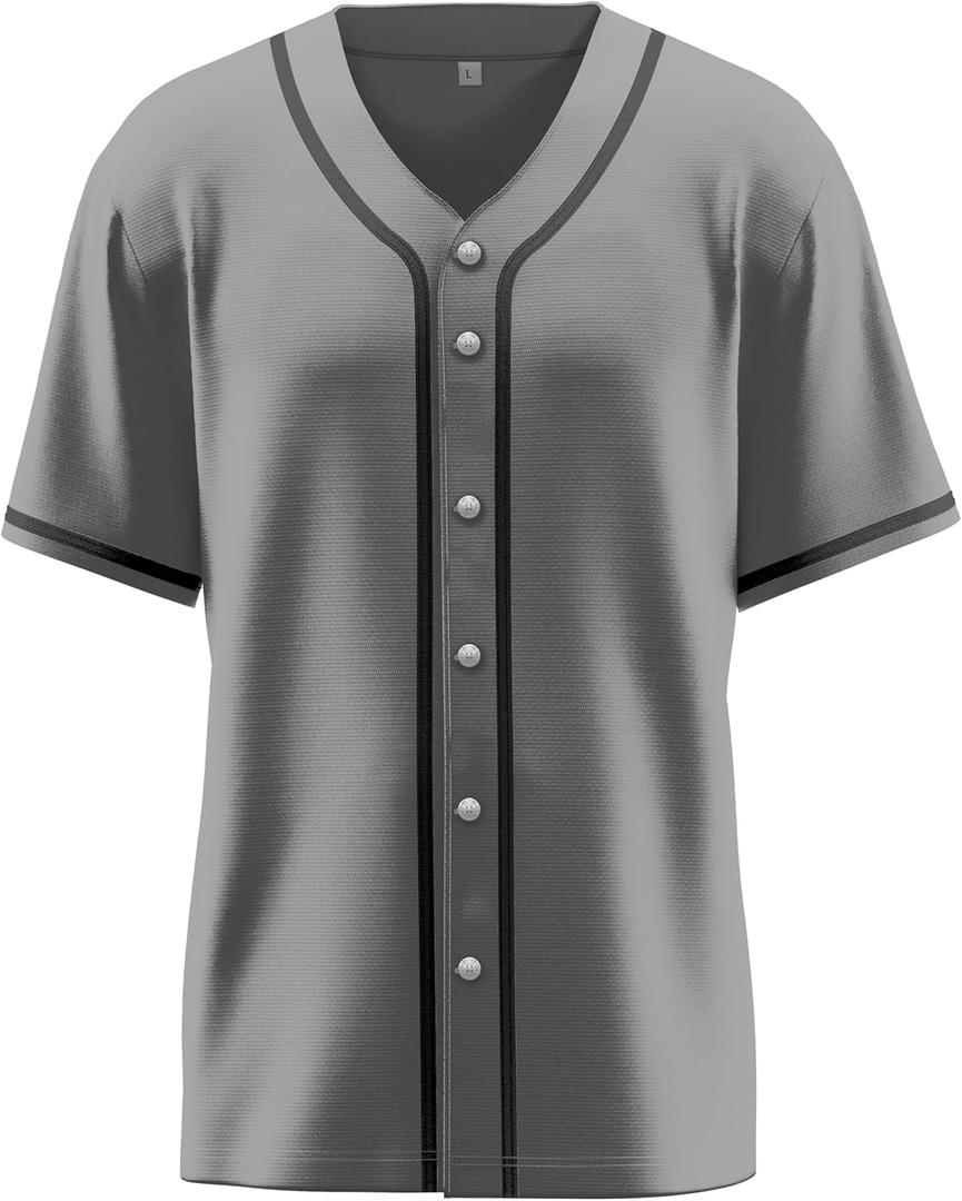 Baseball Jersey for Men,Blank Baseball Jerseys Shirts Short Sleeve Hip Hop Sports Casual Button-Down Uniforms (Gray, M)