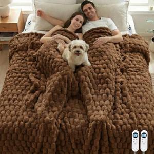 Heated Blanket Electric Blanket Heating, Dual Control Soft Ribbed Faux Fur Electric Blanket with 12 Heat Levels 12H Timer ETL FCC Certified Machine Washable (Camel, King Size - 90" x 100")