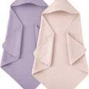 Susurration Hooded Baby Towels for Newborn 2 Pack 100% Muslin Cotton Towel for Babies Highly Absorbent and Newborn Essential 30x30 Inch Pink & Purple