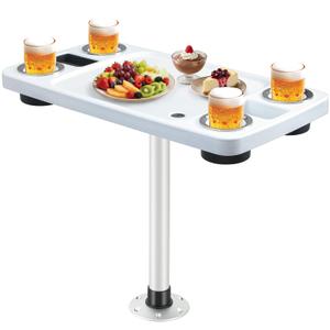 Sunnymove Boat Table Set 18"x34" Pontoon Boat Marine ABS Table with 27'' Detachable Pedestal Leg 4 Drink Holders 2 Phone Stands and Drain Outlet, Pontoon Accessories(White Color Tabletop)