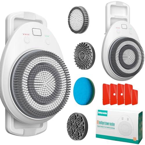 7 Inch Large Shower Back Scrubber Wall Mounted with 3 Speed Adjustment Electric Body Scrubber, 4 Replaceable Heads, 360 Degree Automatic Rotation