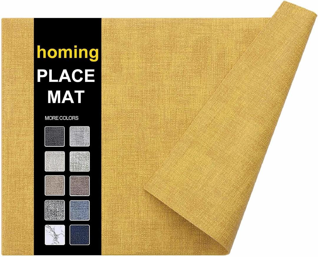 Homing Faux Leather Heat Resistant Placemats 6 Packs, Waterproof Wipeable Dining PU Place Mats for Indoor & Outdoor, Easy to Clean, Yellow (11.8" x 17", Rectangular 6PCs)