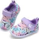 FEETCITY Baby First Walking Shoes Boys Girls Toddler Sneakers Anti-Slip Newborn Crib Shoes 18-24 Months Infant Whitepurple