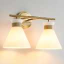 WOSHITU Gold Bathroom Light Fixtures: Modern Vanity Lighting Fixtures 2 Lights for Bathroom Mid Century Vanity Light Sconces Over Mirror with Frosted Milky Glass for Bath Bedroom Makeup,Gold, 2-Light