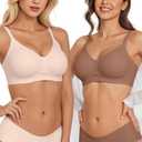 Vertvie Wireless Bras for Women Full Coverage Supportive Seamless Bralettes No Underwire Push Up Comfort Soft T-Shirt Bra (Large, Nude+coffee)