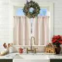 jinchan Striped Linen Kitchen Curtains 36 Inches Christmas Tier Curtains Farmhouse Modern Cafe Style Small Window Treatments Airy Light Filtering Rod Pocket for Living Room Bathroom 2 Panels Candy