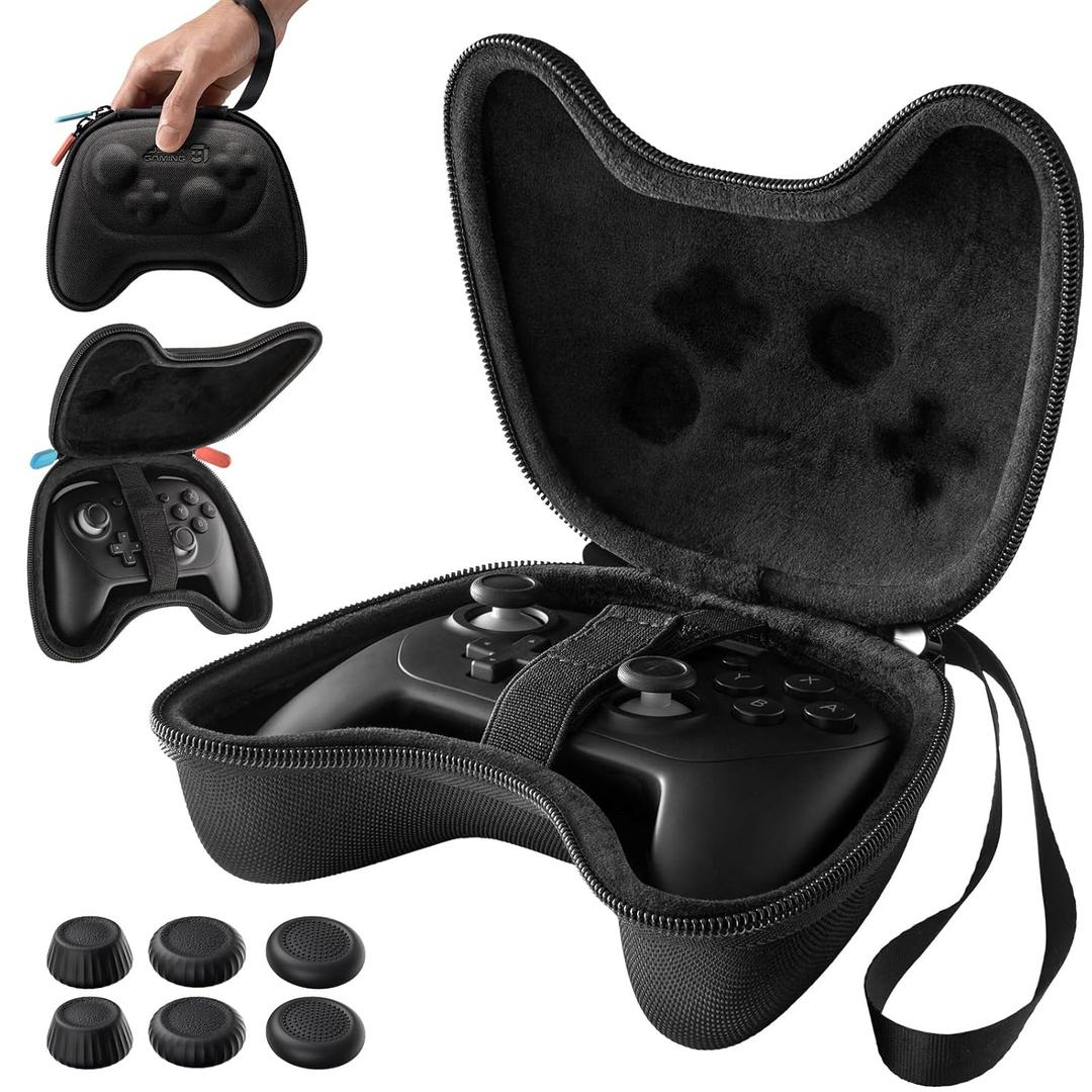 JSAUX Slim & Compact Case for Nintendo Switch Pro / Switch 2 Pro Controller, Hard Shell Travel Carrying Case, Portable Protective Bag with All Around Protection, Includes 6 Thumb Grips, Black
