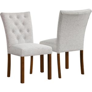 HomePop Button Tufted Fabric Dining Chairs - Neutral Textured Solid Woven (Set of 2)
