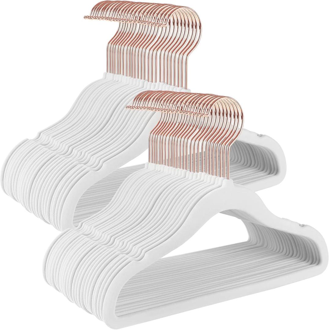 SONGMICS Baby Hangers, 50 Pack, Kids Hangers for Closet, 11.8 x 8.1 Inches, Rose Gold 360 Swivel Hooks, Space-Saving, Velvet, Non-Slip, Cloud White