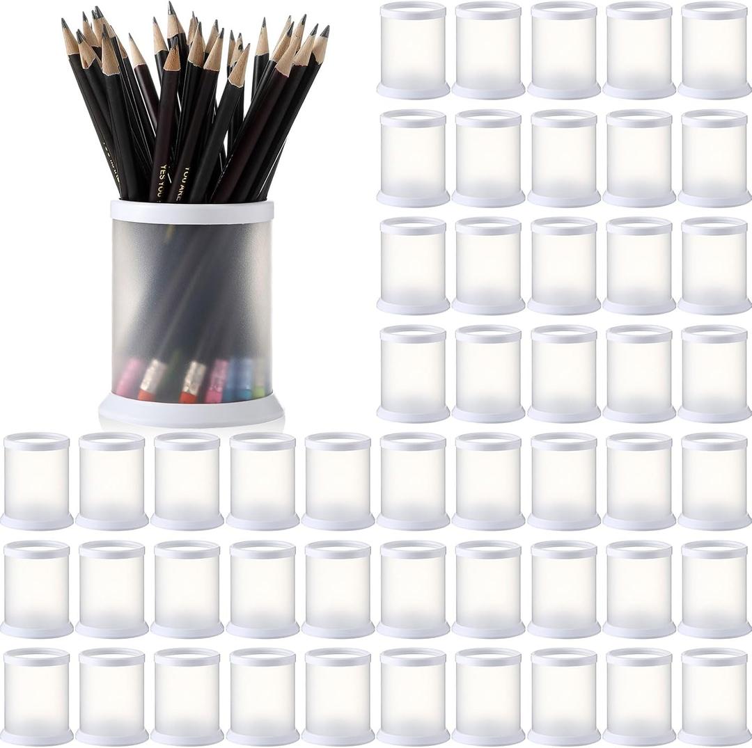 Sherr 50 pcs Pen Holder Cups Bulk for Desktop Storage Plastic Stationery Round Pencil Makeup Marker Organizers Cosmetics Makeup Brush Container for Office Desk Home School Supplies (White)