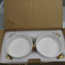 Ceramic Cat and Small Dog Bowl Set  Modern Indoor Small Size Pet Food and Water Bowls with Wood Stand  Non Slip Puppy Sized Feeding Station with Double Dishes (White)