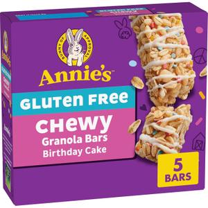 4 x Annie's Gluten Free Chewy Granola Bars, Birthday Cake, 5 Bars, 4.9 oz