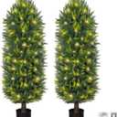 4ft Artificial Cedar Topiary Trees, Realistic Faux Cedar Pines for Outdoor Front Porch Dcor - Pre Potted Cypress Shrubs UV Rated Fake Plants for Indoor and Outdoor Use