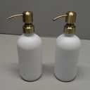 Vine Creations White Glass Soap Dispenser, 2 Pack Kitchen Soap Dispenser Set with Stainless Steel Pump, 16 oz Dish Soap and Hand Soap Dispensers for Bathroom with Waterproof Labels (Matte White Bottle / Brushed Brass Pump)