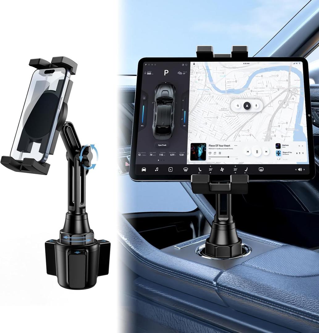 Tablet Holder for Car, Car Cup iPad Holder Mount, [Upgraded Version] Universal Cup Cradle, Long Adjustable Neck, for 4.7-13 Cell Tablet/Phone Stand for iPad, iPhone, Galaxy, Google, Switch and more