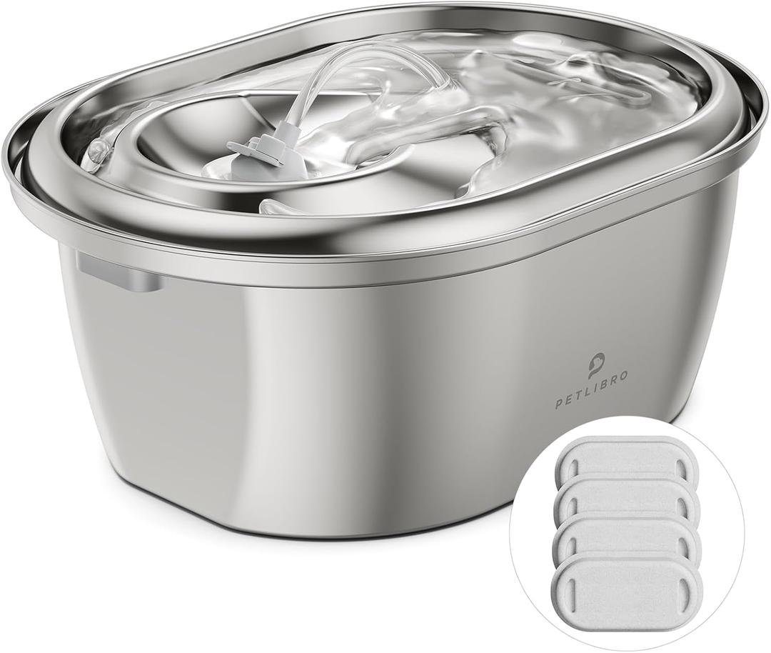 PETLIBRO Stainless Steel Cat Water Fountain, 101oz/3L Pet Water Fountain for Cats Inside, Food-Grade Dog Water Fountain, Automatic Cat Water Dispenser (Metal)