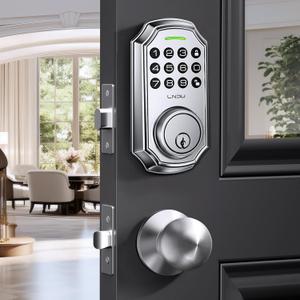 Keyless Entry Door Lock Deadbolt with Handle Set: 100 Code Front Door Lock Set, Keypad Door Lock with Handle, Electronic Keypad Deadbolt with 2 Knob, One Touch Lock, Auto Lock Easy to Install