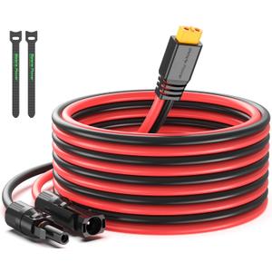 Solar to XT60 Charge Extension Cable 12AWG 20Ft Solar Connector to XT60 Adapter Cable for Solar Panel to LiFePO4 Battery RV Portable Power Station Solar Generator (20FT) (Black&Red 12AWG)