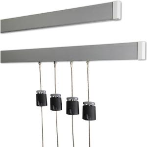 AS Hanging 8ft Gallery & Picture Rail System Set (2x4ft Rails) Matte Silver Aluminum & 4 Steel Wires | 40lb Max Load per Cable | Wall Hanging Hardware for Home & Office