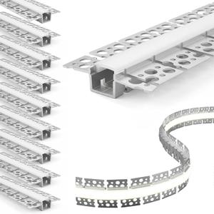 TONGMO 10 Pack Flexible Plaster in LED Channel, 3.3 FT Each Bendable Curved Recessed Drywall Aluminum LED Channel with White Diffuser for 12mm LED Strips, 30 End Caps Included