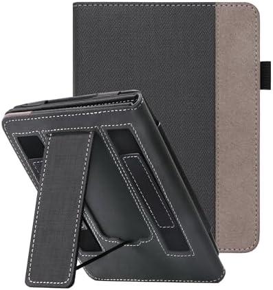 WALNEW Stand Case for 7-inch Kindle Paperwhite 12th Generation (2024 Released) and Kindle Colorsoft Signature Edition, Two Hand Straps Shell PU Leather Cover with Auto-Wake/Sleep