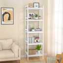 Homykic Bamboo Bookshelf, 5-Tier Narrow 55.9 Adjustable Book Shelf Bookcase Bathroom Shelves Freestanding Storage Stand for Living Room, Bedroom, Kitchen, Rust Resistance, Easy Assembly, White, 17.7"Wx12.4"Dx55.9"H